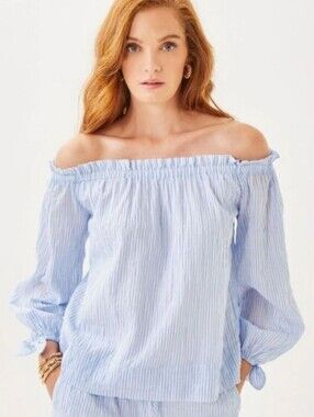 NWT LILLY PULITZER " JAMIELYNN OFF THE SHOULDER TOP"  OXFORD STRIPE. SIZE MD